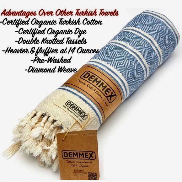 🔥DEMMEX Organic Cotton & Dye Prewashed XL Diamond Weave Turkish Towel🔥 NWOT - Picture 5 of 7